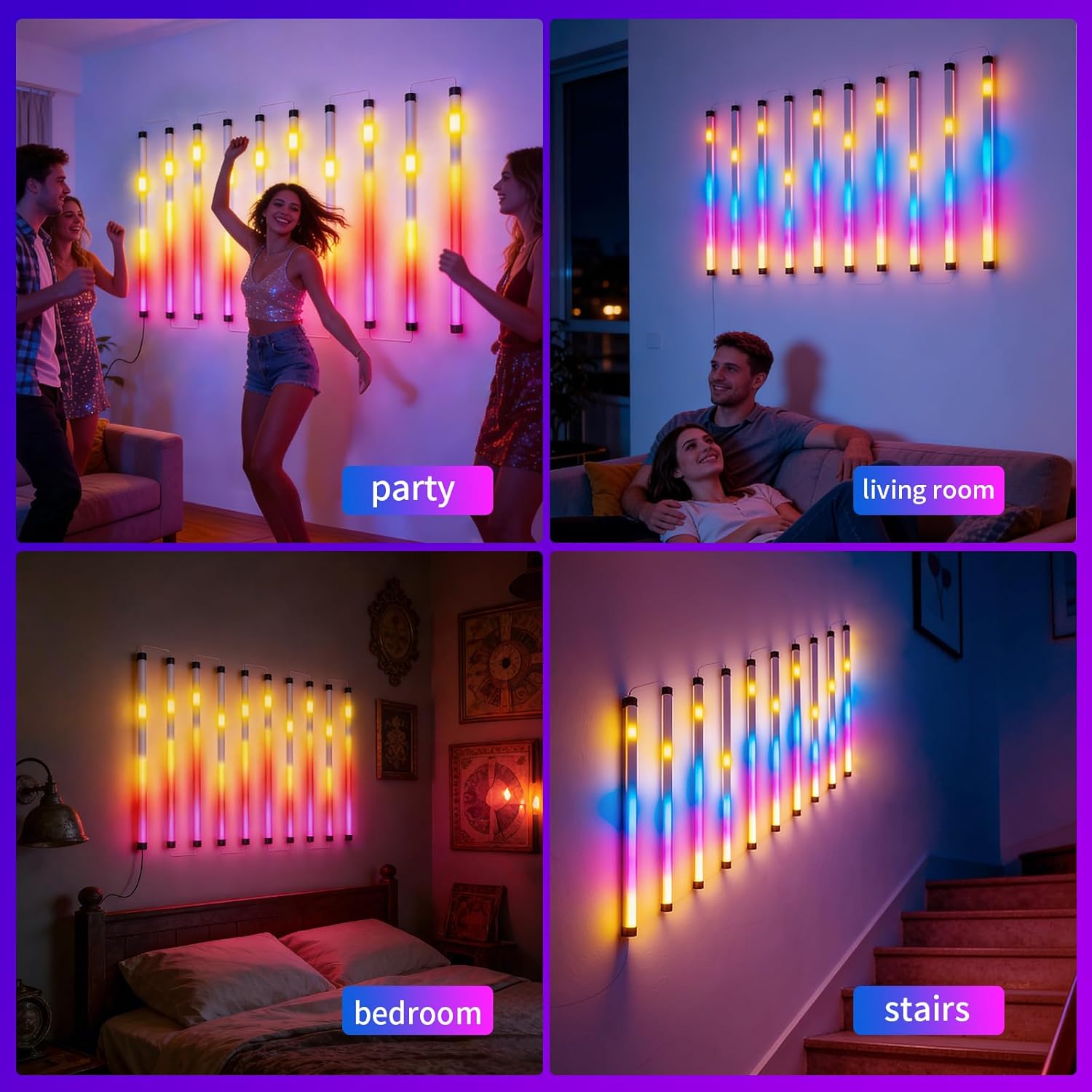 Music Sync LED Wall Lights, 10 Pack RGB Light Bars with App Control, USB Powered Beat Activated Lights for Gaming Room, Party, Home Decor