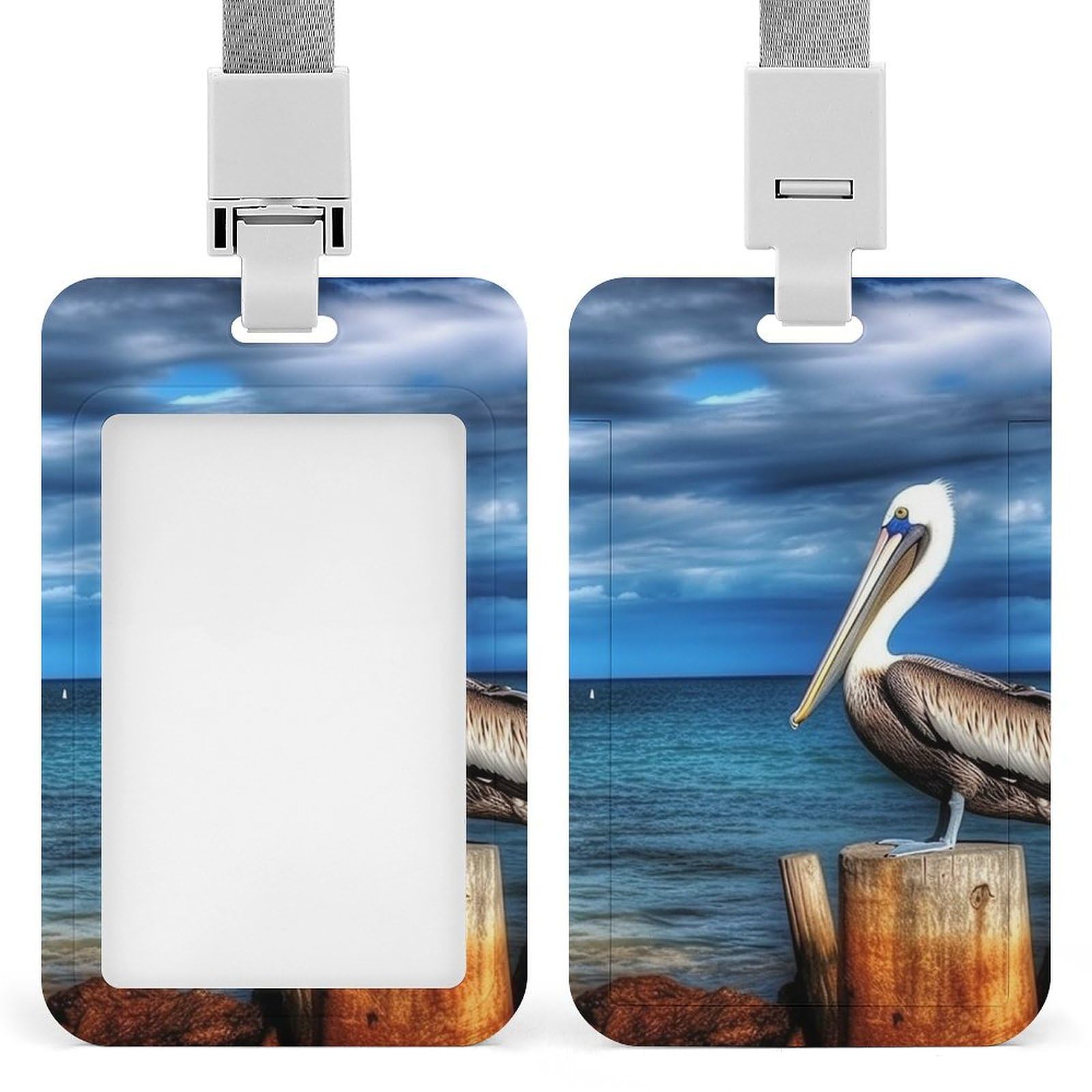 ID Card Holders for Lanyard,Pelican Bird Printed Badge Holder with Clear Window,Plastic Vertical Bus Pass Holders for Work Teacher Nurse Employees Proximity Key Cards Women Men — image 1