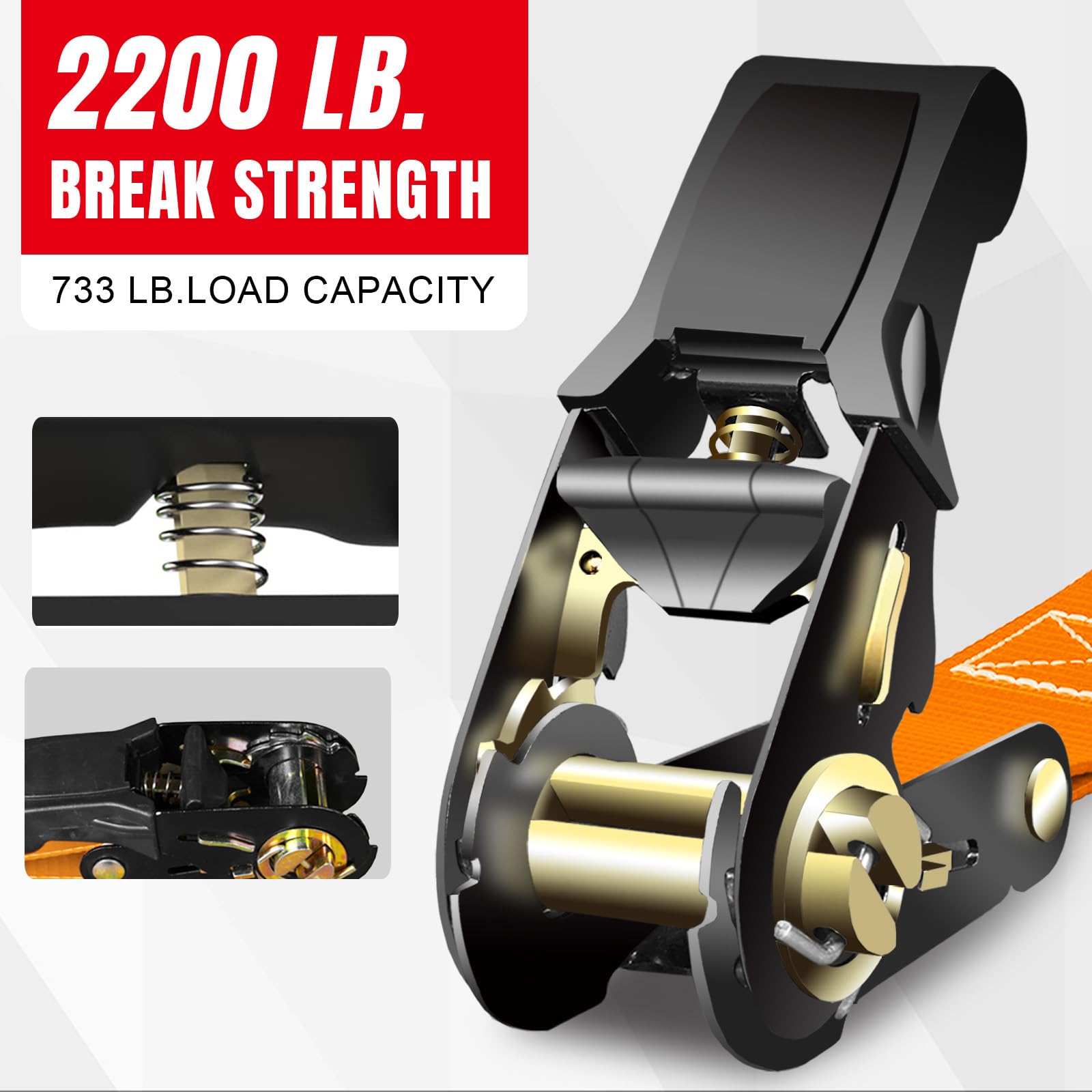 JACK BOSS Cinghie a cricchetto resistenti con resistenza alla rottura, 997,9 kg, confezione da 4 – 4,5 m, cinghie a cricchetto con gancio di sicurezza a S, per dispositivi mobili moto, ATV, camion,