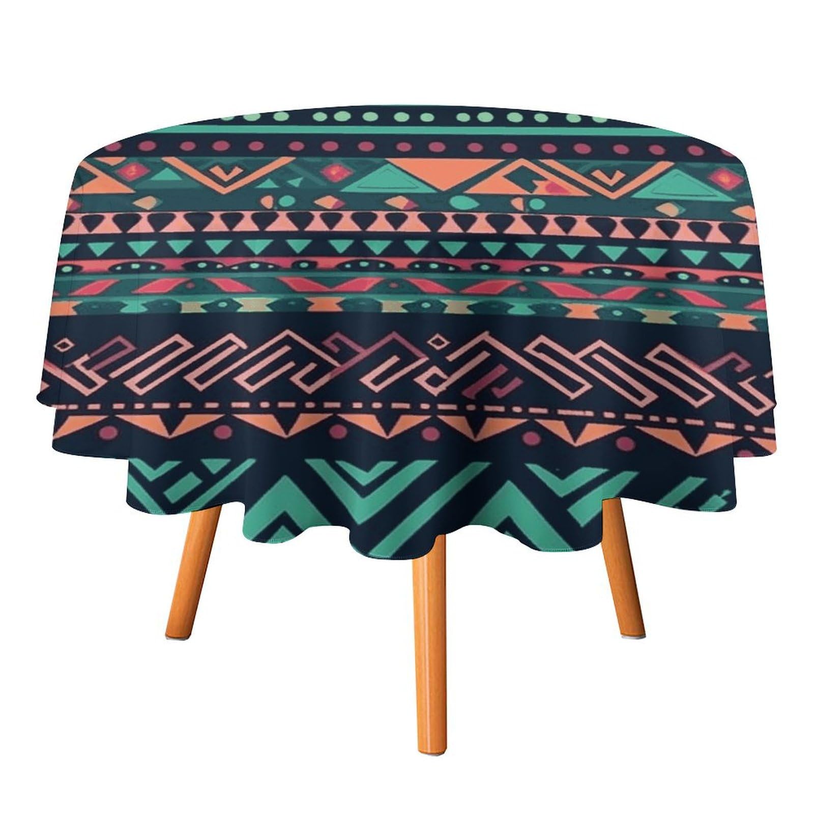 Nappe ronde en polyester imprimé aztèque coloré pour Halloween 177cm