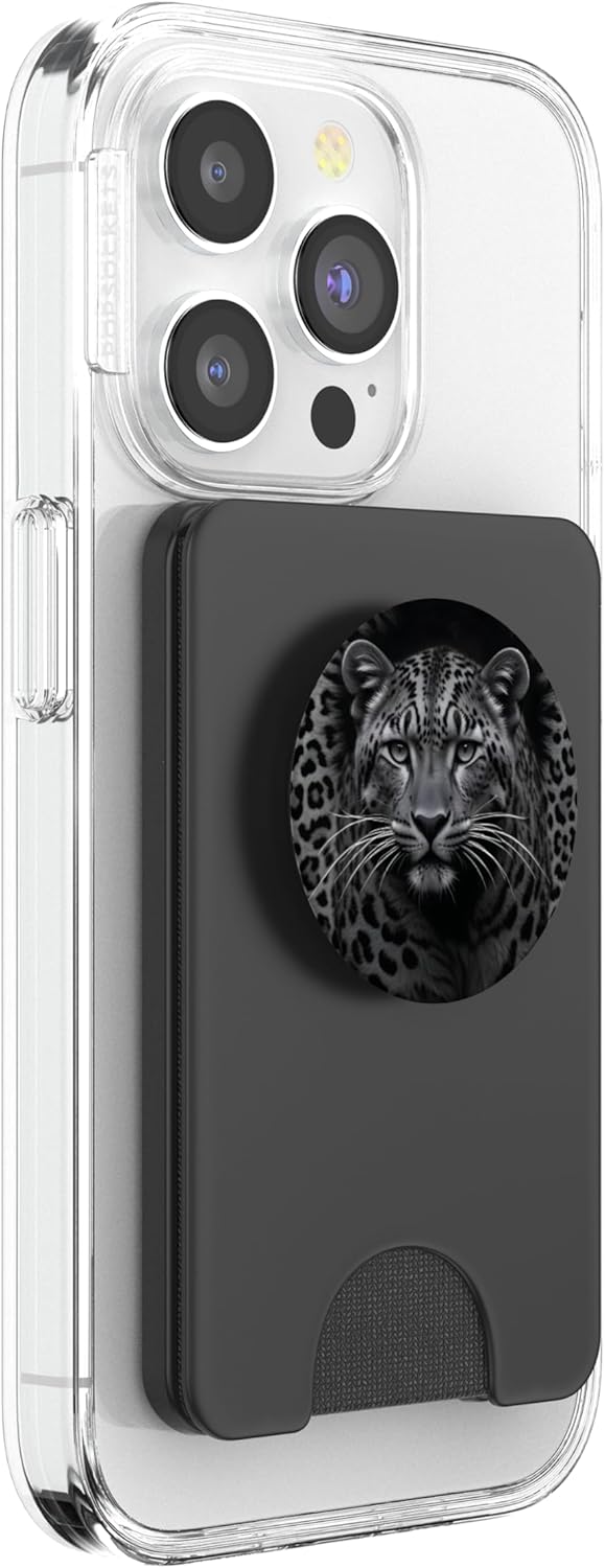 Black and white Leopard PopSockets PopWallet for MagSafe