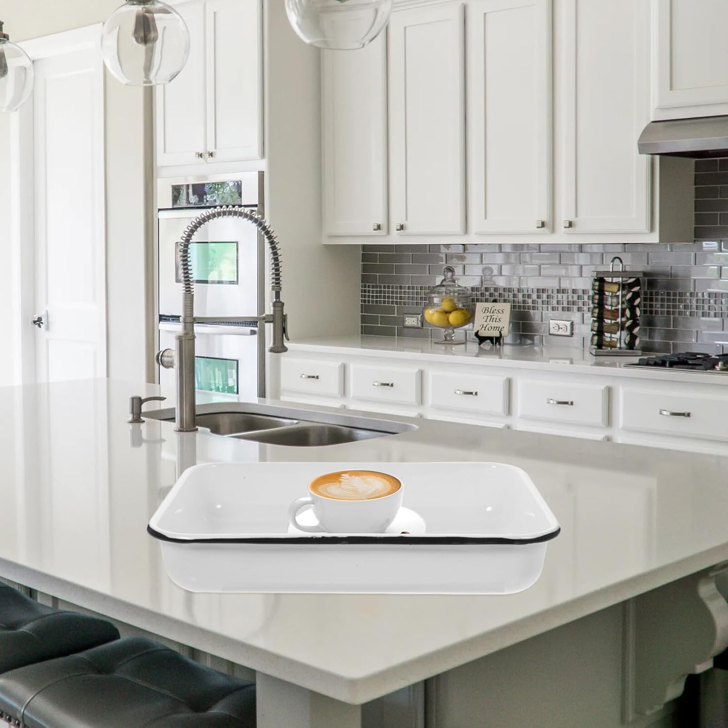 Luxshiny Baking Sheet Pan Enamelware Metal Rectangular Serving Tray Cookie Sheet Metal Baking Pan Oven Tray