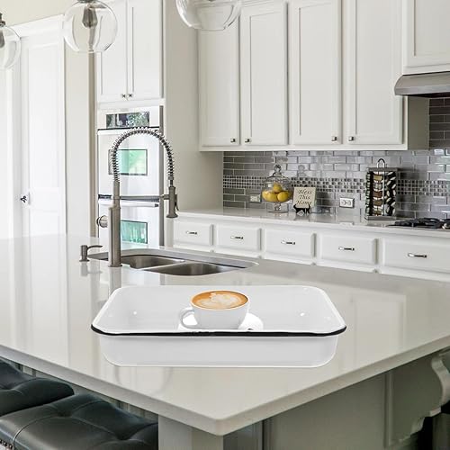 Miniatura 5 de Luxshiny Bandeja para hornear Bandeja rectangular de metal esmaltado Bandeja de servir Bandeja de horno de metal para hornear