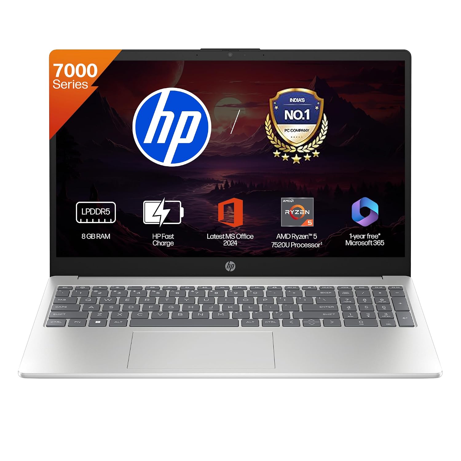 HP 15, AMD Ryzen 5 7520U (8GB LPDDR5, 512GB SSD) FHD, Anti-Glare, Micro-Edge, 15.6”/39.6cm, Win11, M365 Basic(1yr), Offic24, Silver,1.59kg, fc0805AU, FHD Camera w/Privacy Shutter, Backlit Laptop