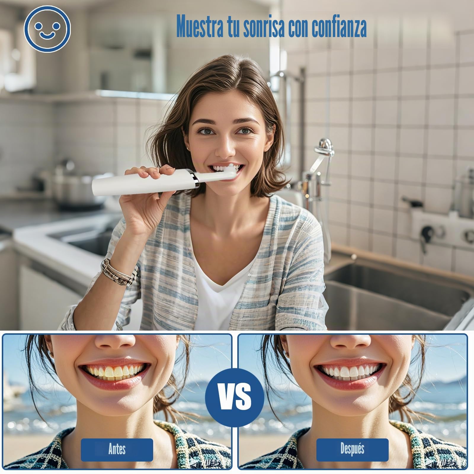 Pulidor dental, kit de Blanqueamiento dental recargable para limpieza y blanqueamiento dental, con 3 tipos de pasta de pulido dental, 5 cabezas de cepillo, 5 modos de velocidad, lámparas led
