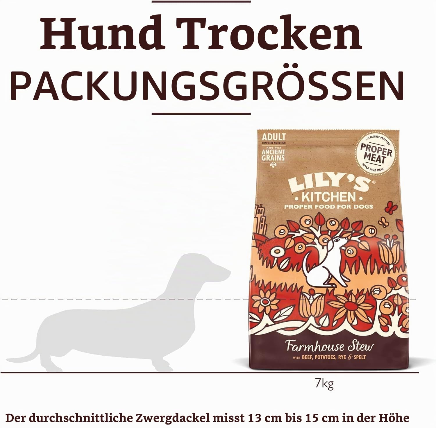 Lily’s Kitchen Mit natürlichen Zutaten hergestellt Trockenfutter für ausgewachsene Hunde Rindereintopf mit Urgetreide 7kg Beutel
