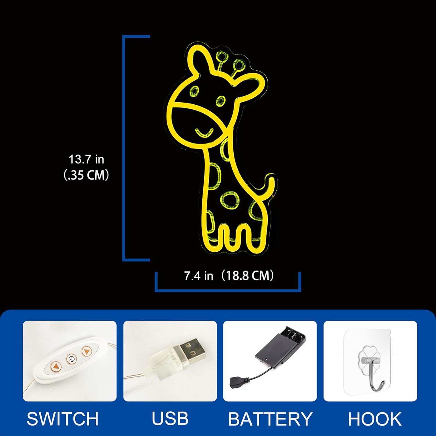 Giraffe Gifts for Kids Bedroom Night Light with Baby Smart Giraffe Lamp Cool Room Decor Bedside Lamp Boys Girls Decor or 5V USB Night Light Signs (Yellow)
