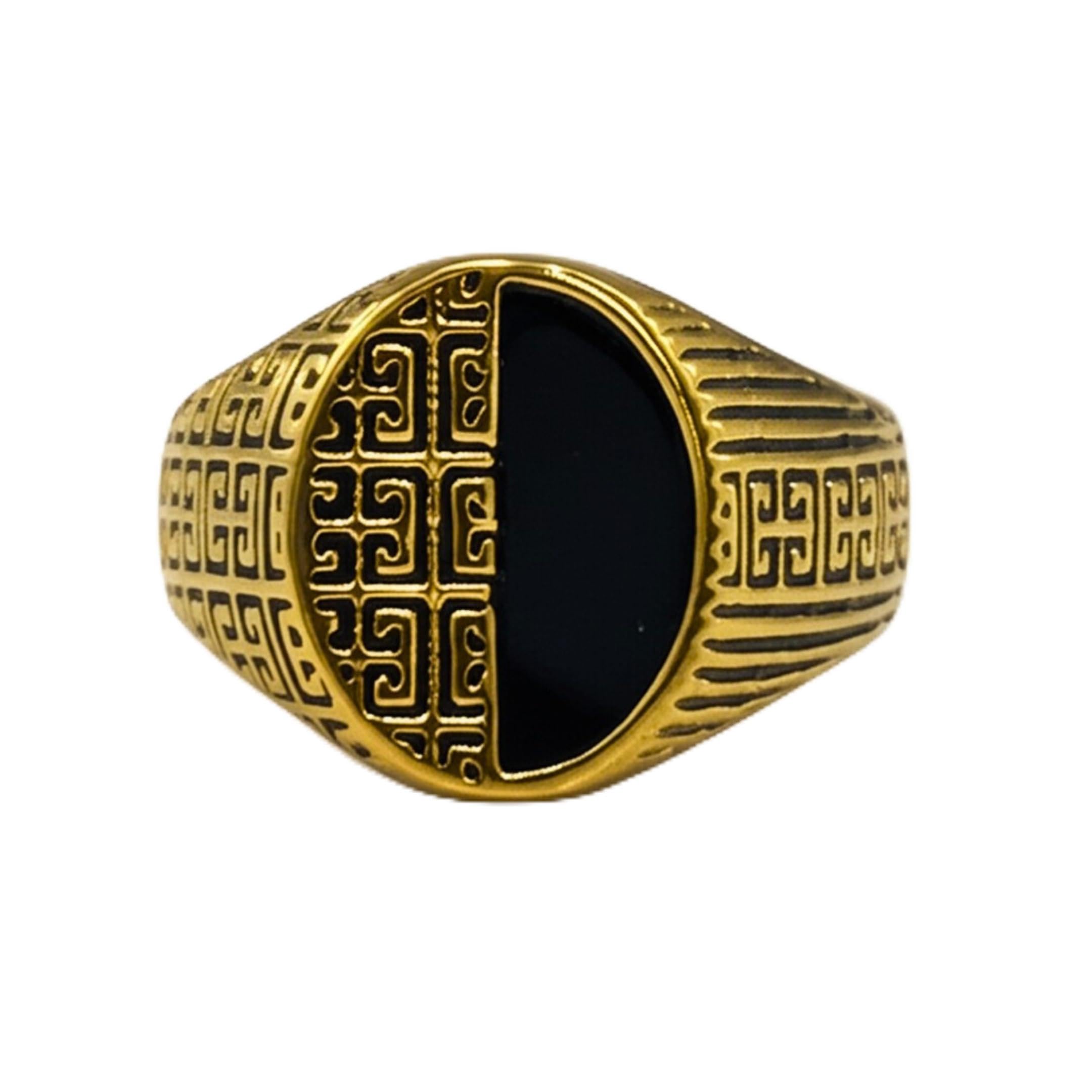 the men thing Royal Series - HELIOS DIVIDE RING - Pure Stainless Steel Men’s Gold-Plated Ring – Statement Luxury Jewelry (Size : 17-19-22-27)-picture-9