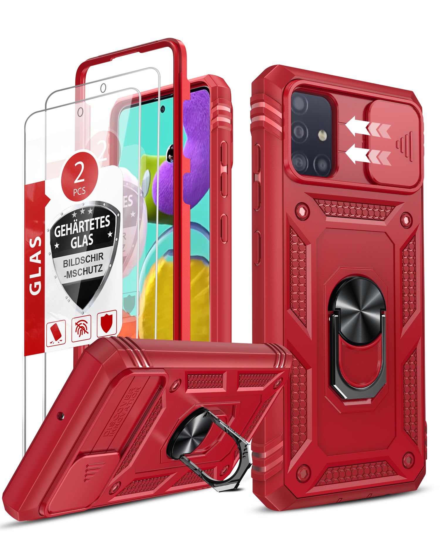 LeYi Compatible for Samsung Galaxy A51 Phone Case: A51 Case with Slide Camera Cover + [2 Packs] Screen Protector, 360 Full Body Military-Grade with
