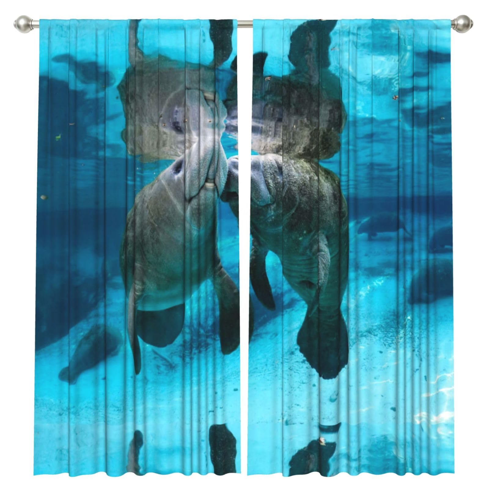 InOmak Lovely Manatee Lovers Kiss, 2 Panels Window Curtains 52 x 84 Inch Blackout Curtains for Living Room Bedroom