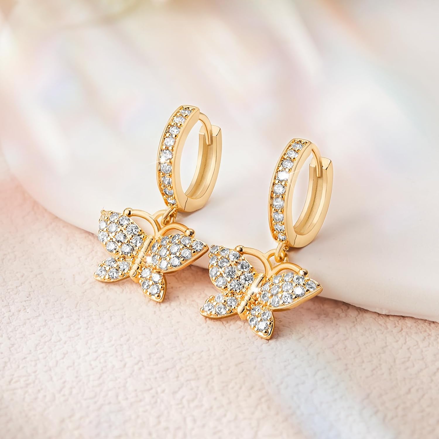 Richapex 18K Gold Earrings for Women Trendy, Butterfly Earring for Women Gold Hoop Earring, Gold Butterfly Earrings Hypoallergenic Stud - Image 5