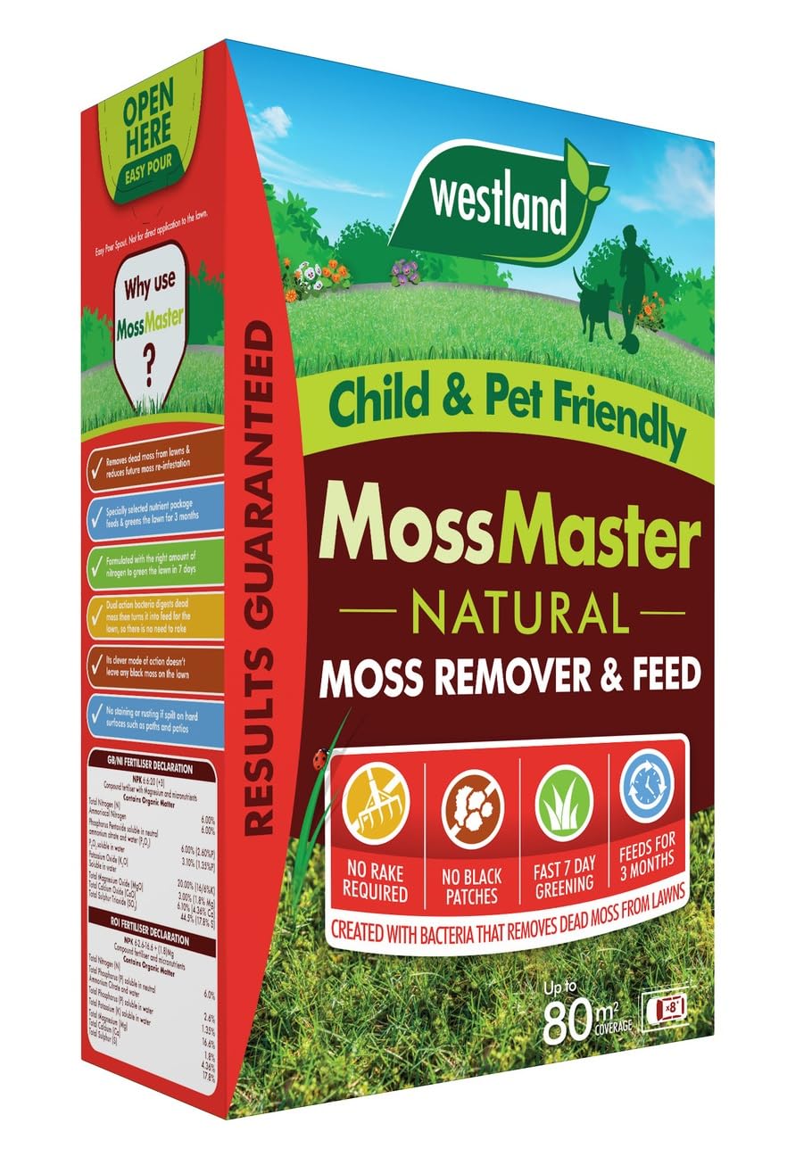 3.6kg Moss Master Natural Feed 80m, Lawn Feed,Weed & Moss Killer, Greens Lawns, Kills Moss, Kills Weeds, Thickens Lawns, Creates A Stronger Lawn