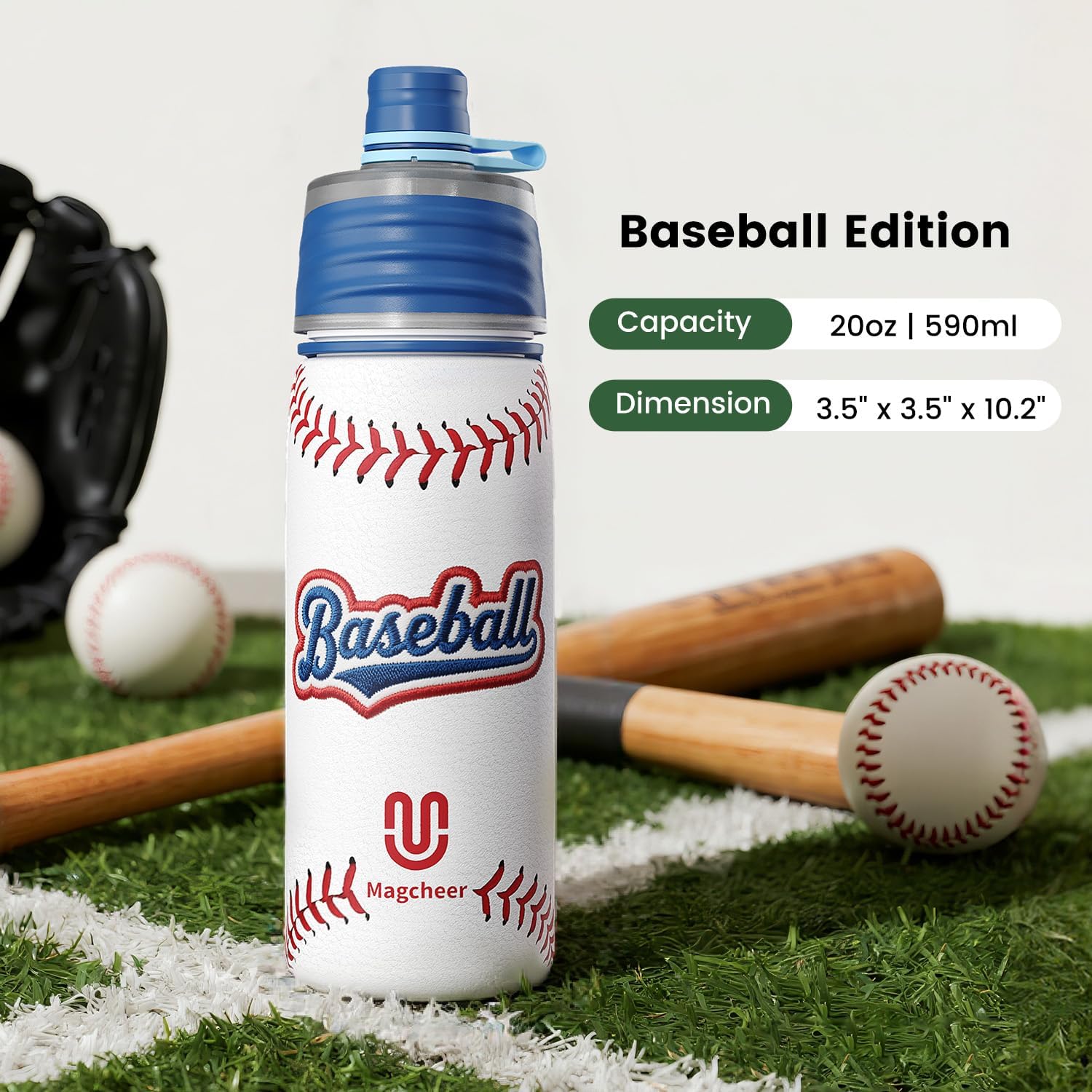 Baseball Water Bottle - 20oz Insulated Misting Water Bottles Stainless Steel 3D Textured - Baseball Accessories Gift for Kids - Image 4