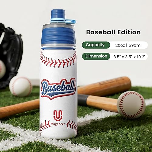 Miniatura 4 de Botella de agua de nebulización aislada de 20 onzas, rociador de enfriamiento a prueba de fugas de béisbol con textura 3D para entrenamiento y juegos