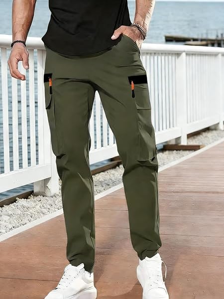 Mens Casual Cargo Pants Comfortable Fit Pocket Outdoor Hiking Trousers - 1