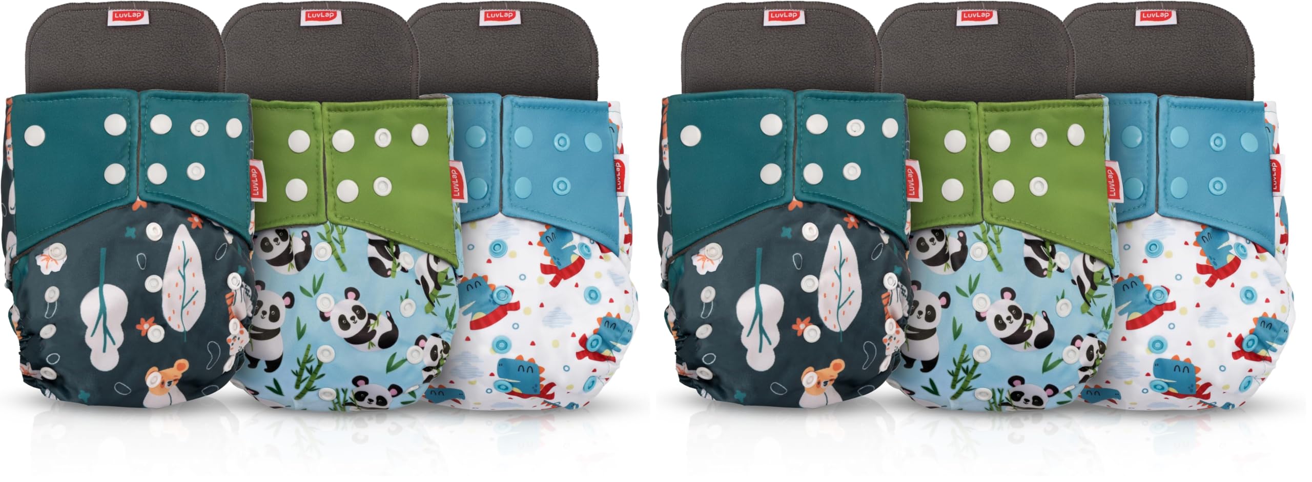 LuvLap Reusable Baby Cloth Diapers Combo Pack of 6 (3 Shell + 3 Pads) Double Leak Guard, High Absorption, Stain-Proof Comfort & Protection, 3m+, Rash Free, Adjustable Waist & Height with Snap Buttons-image-48