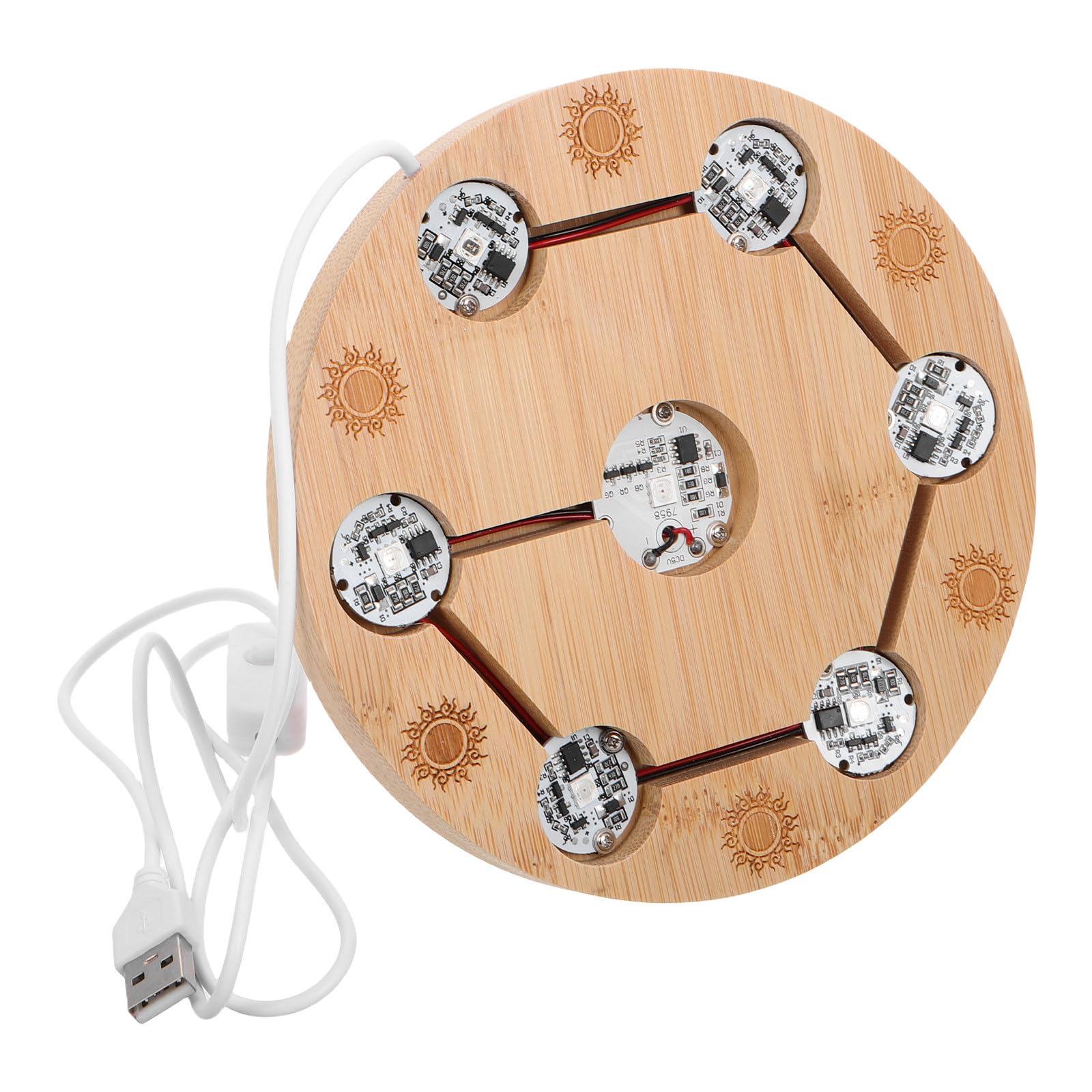 Socle lumineux en bois pour présentoir à cristaux et décoration de salon