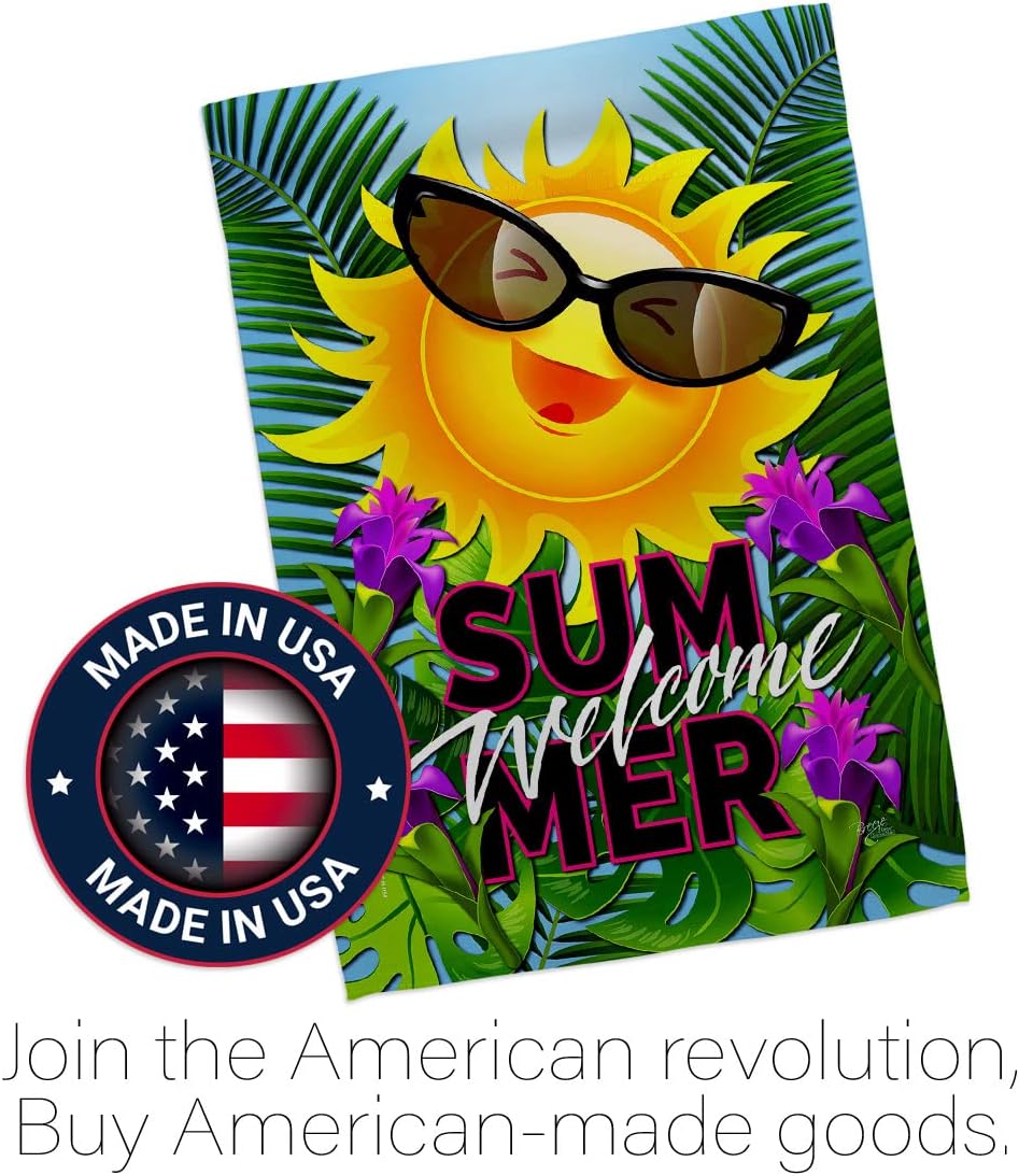 Breeze Decor Joyful Sun House Flag Summer Fun in The Beach Pool Luau Tropical Party Season Outdoor Summertime Sunny Decoration Banner Small Garden Yard Gift Double-Sided, Made in USA