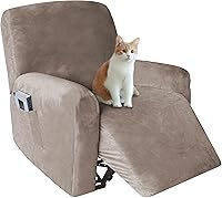 Vista 18 de 4 fundas de terciopelo para sofá reclinable, fundas elásticas para sofá reclinable de un solo asiento con bolsillo lateral, funda para asientos