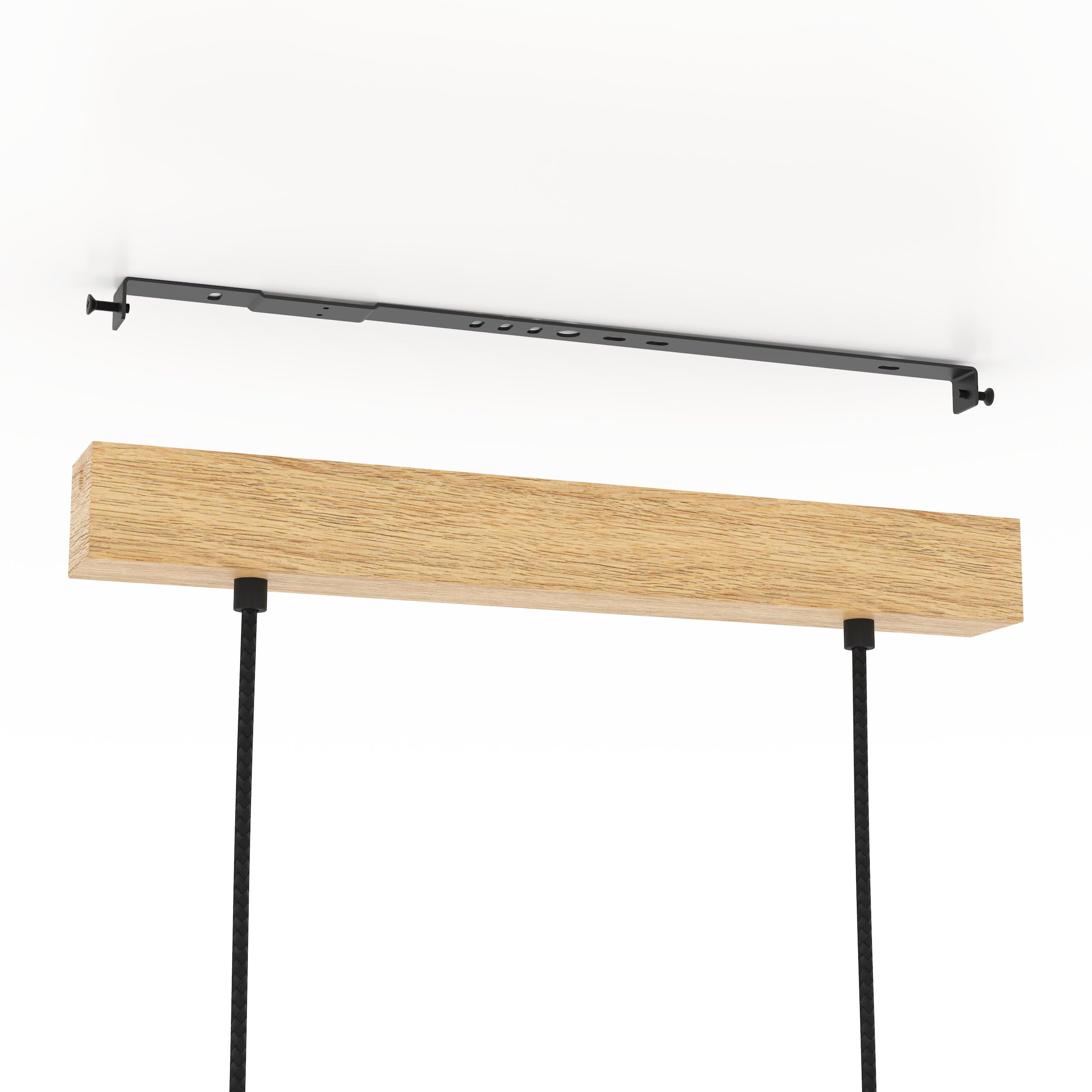 Eglo Suspension luminaire Castralvo, lustre à 3 lampes pour salon et salle | à manger, lampe de plafond suspendue en bois naturel et tissu noir, FSCM70HB, douille E27