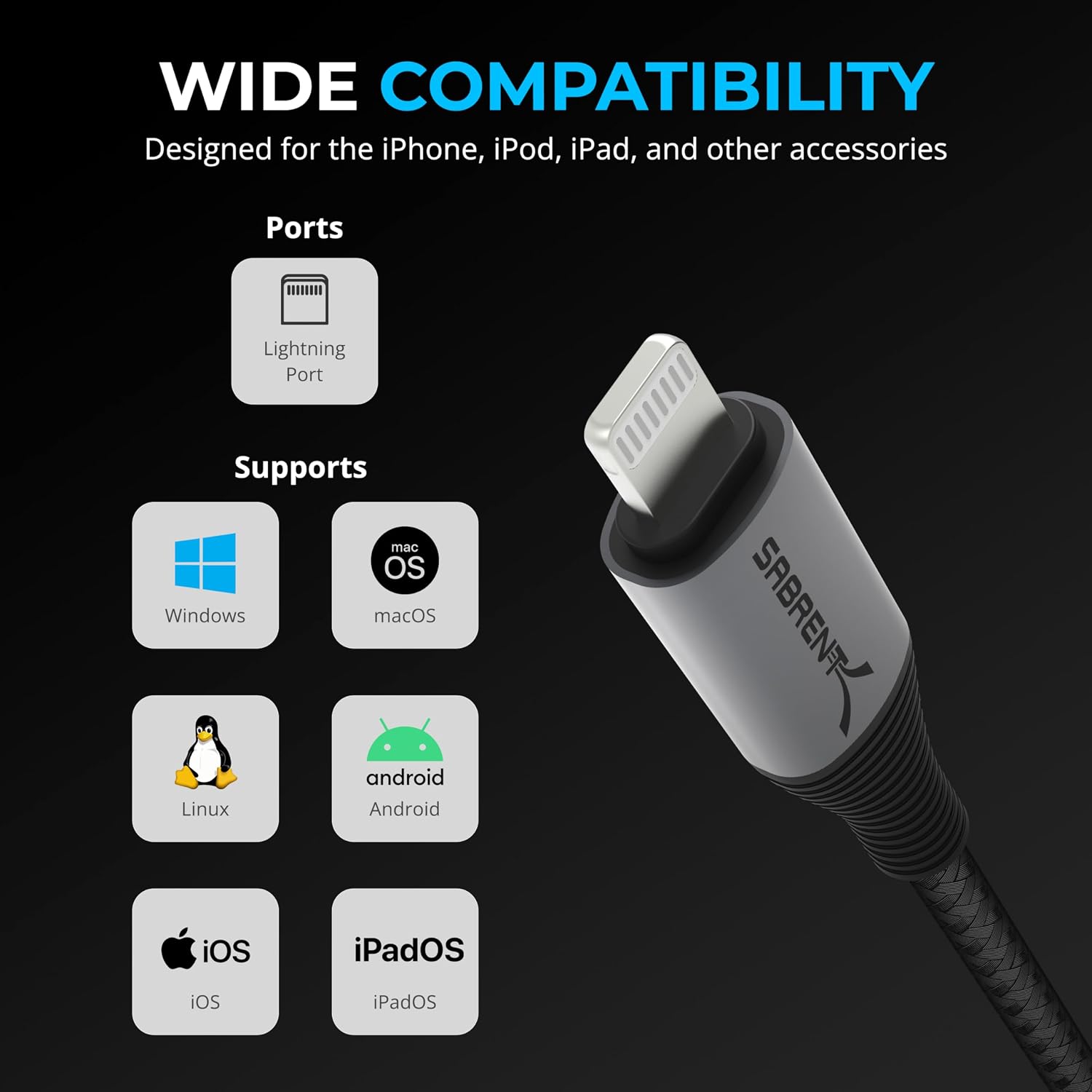SABRENT USB-C to Lightning Cable with Smart Display, 2M/6.6FT Long, Apple MFI Certified, 60W Charging and 480Mbps Data Transfer Speeds, for Phones, iPads, iPods, MacBooks (CB-C2L2)