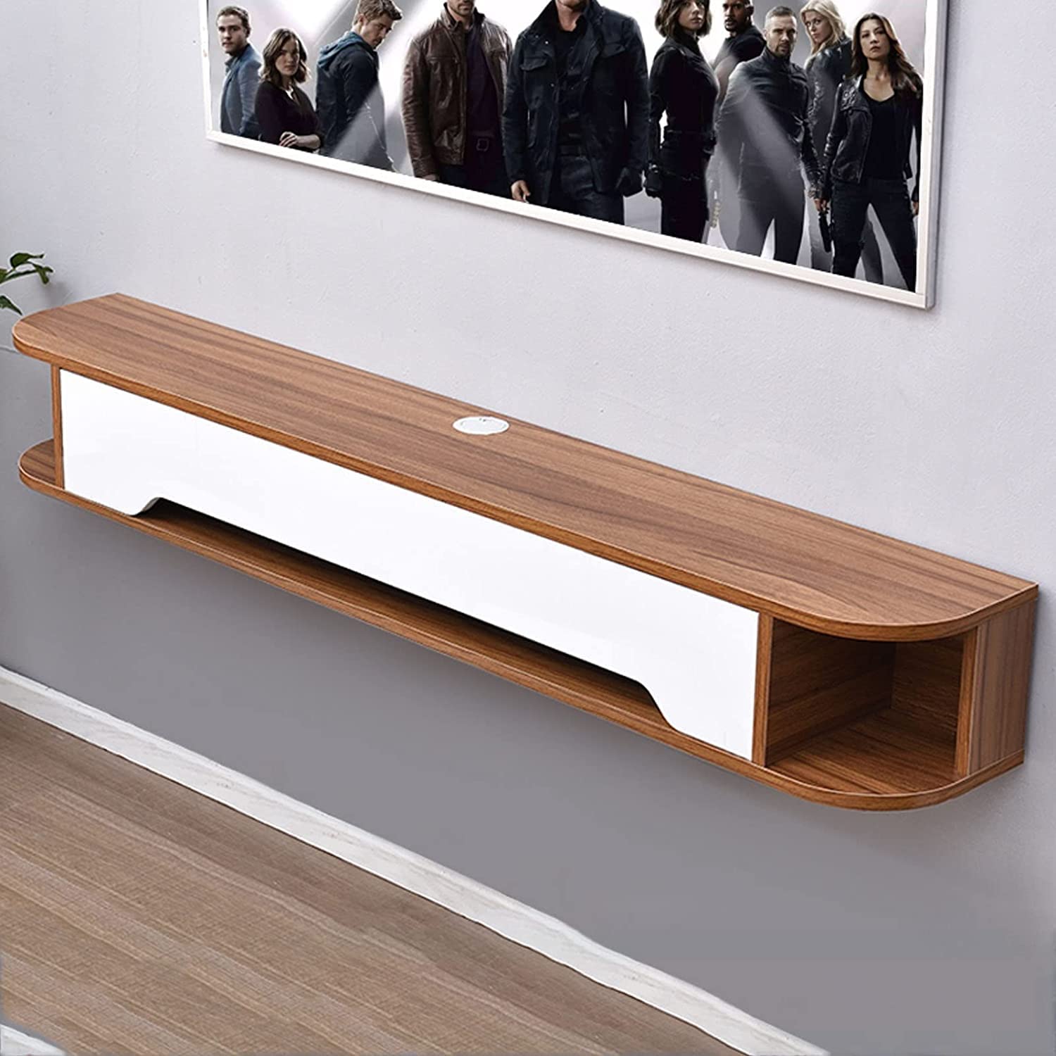 Unità TV fissata al muro Supporto TV galleggiante fissato al muro, Centro di intrattenimento per console multimediale montato a parete da 130 cm, Rack set-top box, Passacavo nascosto/Spazio libero/D/D