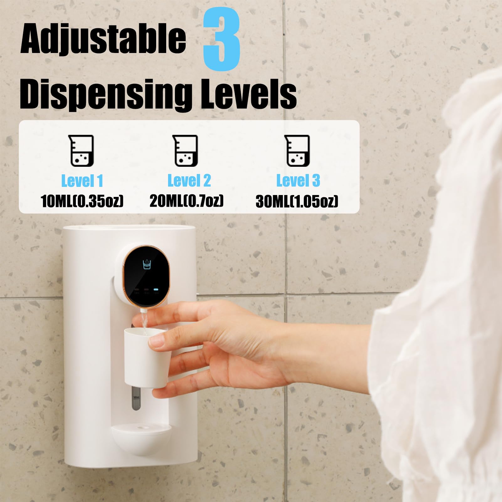 Meideli Dispensador automático de enjuague bucal para baño, dispensador de enjuague bucal montado en la pared, recipiente de enjuague bucal recargable con 2 tazas magnéticas reutilizables, volumen