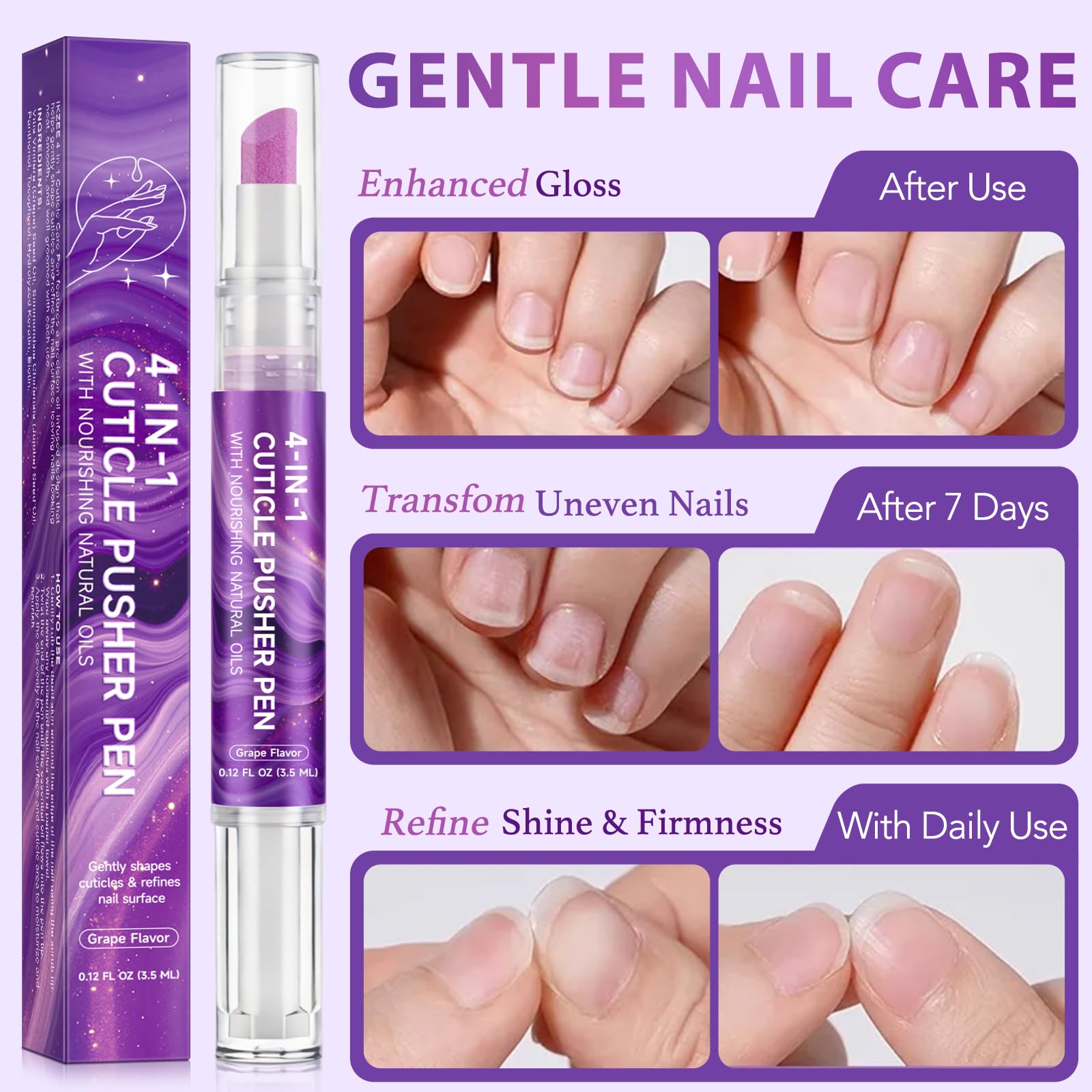 Repousse-cuticules - Crayon d'huile - Forme en douceur les cuticules et affine la surface des ongles - Stylo pour enlever les cuticules - Gommage doux - Arôme de raisin pour les habituelles