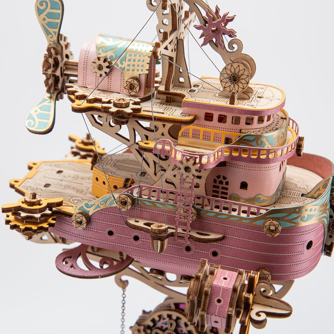 3D Holzpuzzle für Erwachsene, Flugschiff 3D Holz Modell Bausatz mit Ständer, Schiff 3D Holzpuzzle Steampunk Flugschiff 3D Puzzle Holz, Montage DIY Handwerk Modellbau Geschenk