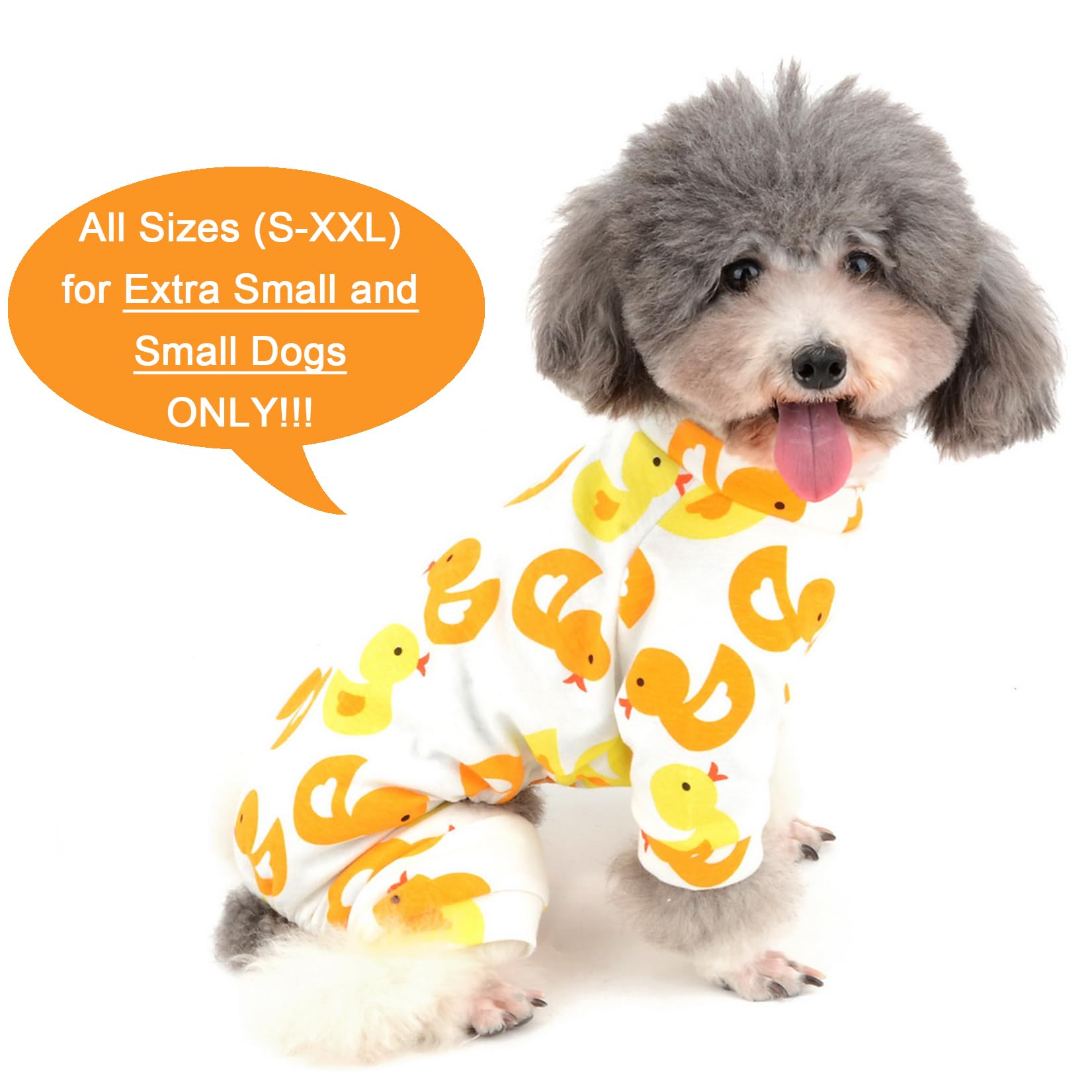 Zunea Small Dog Pajamas Jumpsuit Soft Cotton Overalls Pjs Rompers Summer Puppy Sleeping Clothes Pyjamas Yellow Duck Printed Four Legs Apparel for Girl Boy Pet Cats Pups XXL