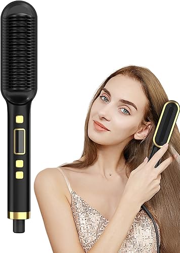 Rizador de cepillo alisador, de iones negativos de calor rápido, plancha de pelo para mujer, cepillo de calentamiento de cabello, peine rizador de