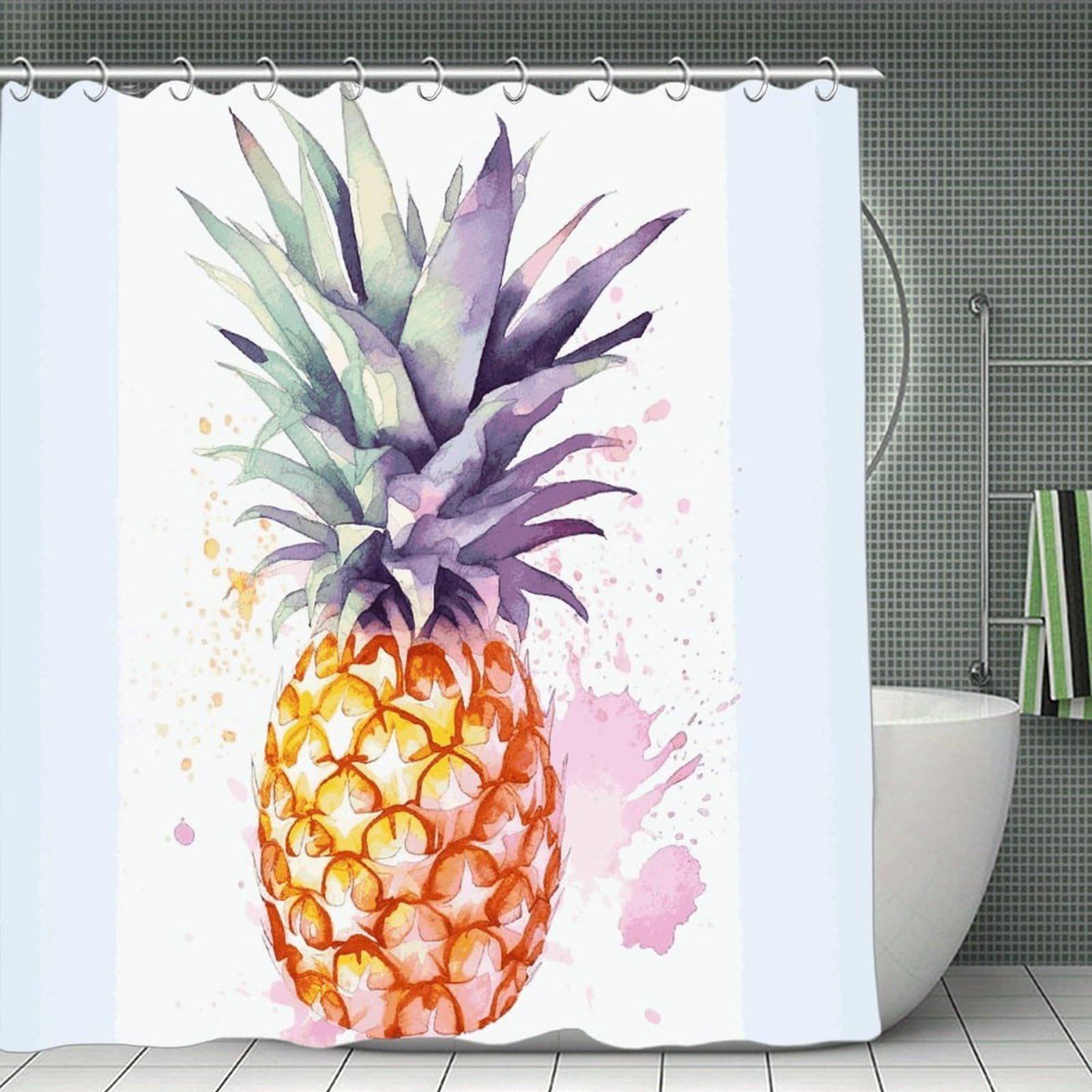 FekiLoot Pineapple Shower Curtain Minimalist Thick Bathroom Curtain Washable Modern Bathroom Shower Curtain Heavy Duty Waterproof Cloth Bath Curtain with Hooks 70.8"x70.8"