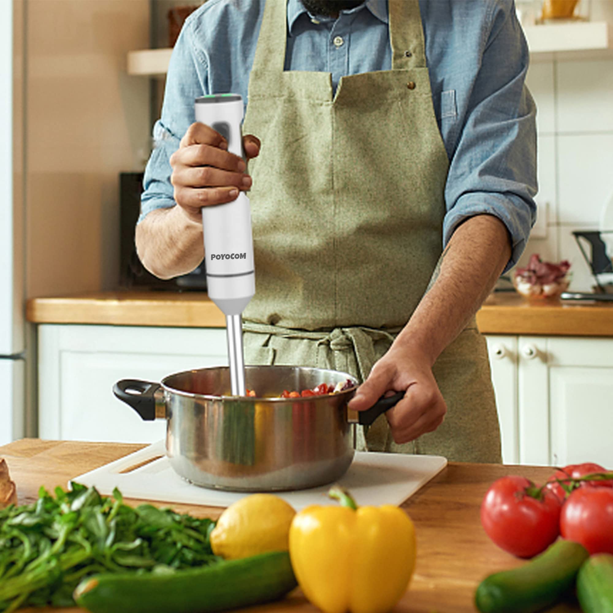 Frullatore a immersione senza fili con tritatutto per frullati e zuppe | Motore senza spazzole, Ricaricabile tramite USB-C, Lunga durata, Tritatutto da 500 ml, Recipiente da 600 ml, Frusta per uova