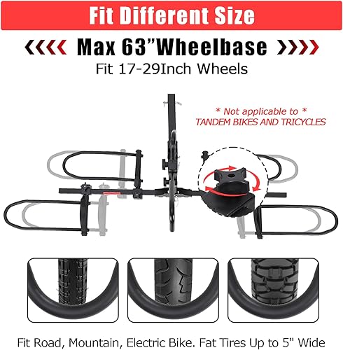 Miniatura 3 de Portabicicletas de coche para 2 bicicletas, portabicicletas plegables para enganche de remolque 2 neumáticos gruesos de bicicleta, estante de