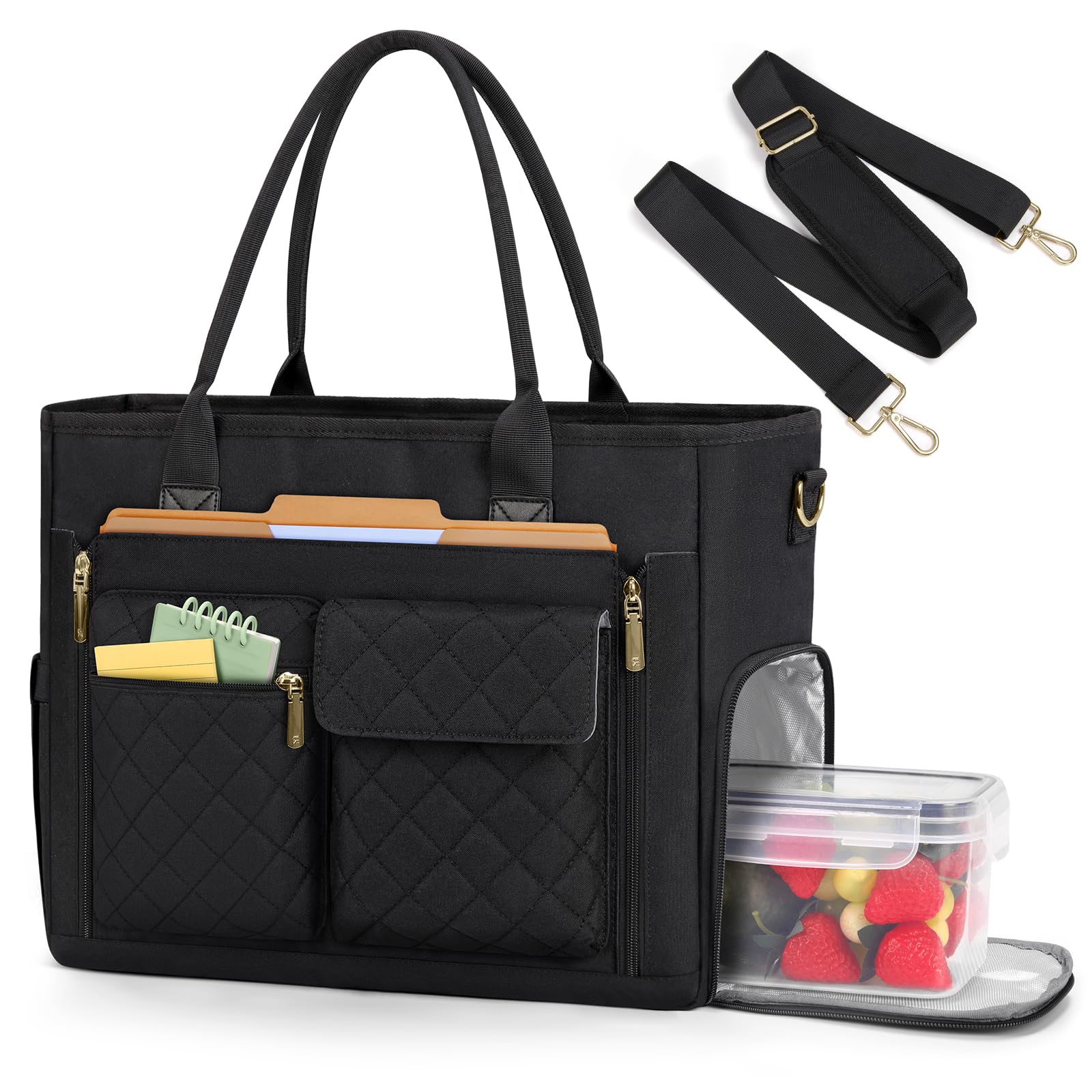 RAINSMORE Teacher Work Bag Laptop Bag with Lunch Compartment 15.6 Inch Laptop Tote Bags for Women Ladies Laptop Handbag for Nurses Office College Black - 2