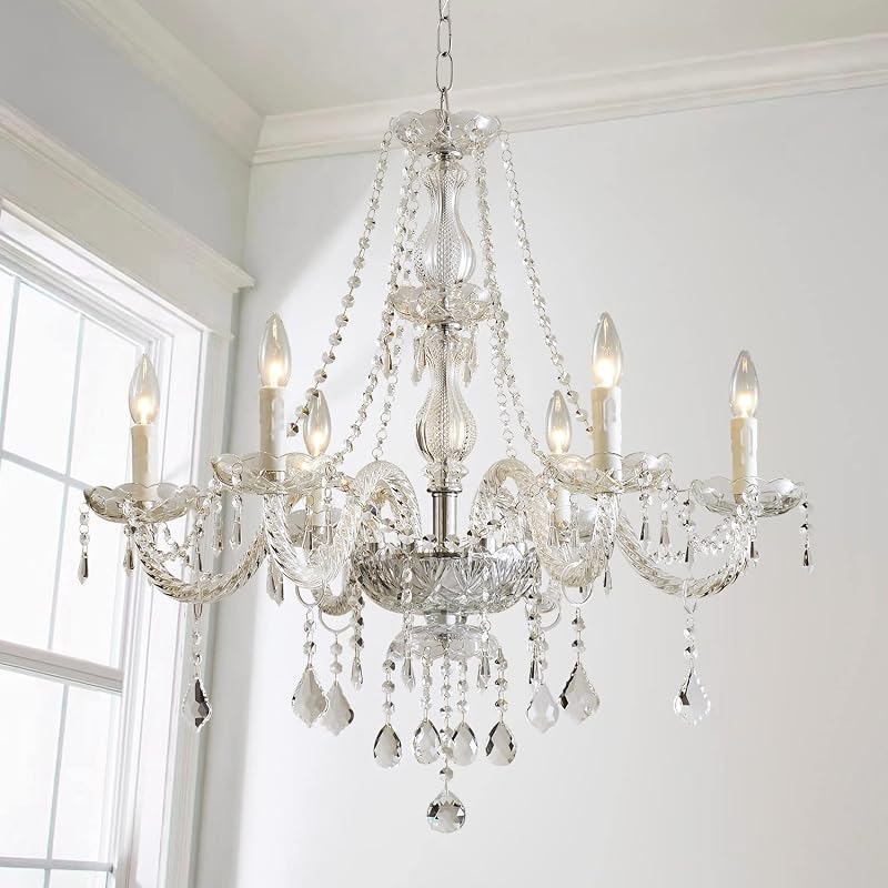 Saint Mossi Lámpara de araña de cristal K9 moderna de 6 luces, lámpara de techo de cristal transparente, lámpara colgante para comedor, baño, dormitorio, sala de estar