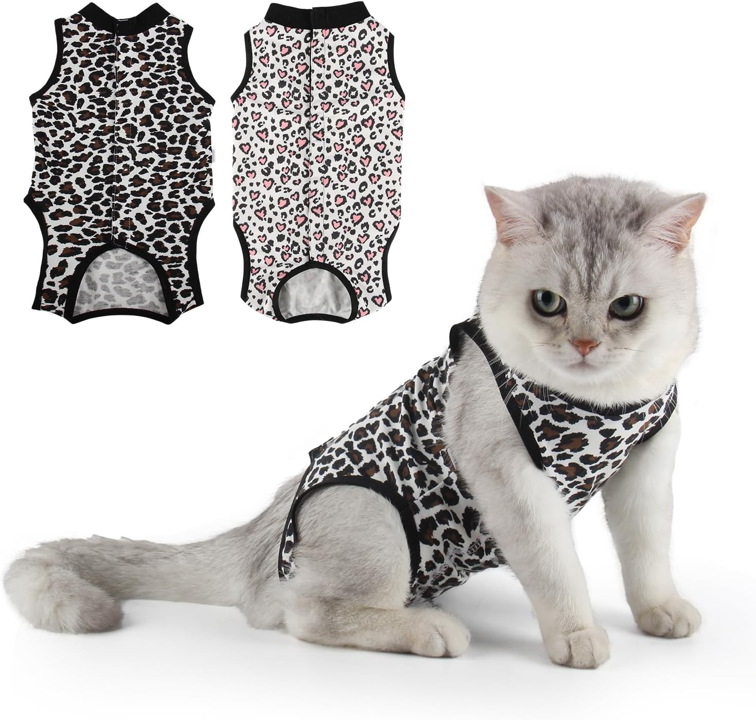 2 Packs Cat Surgery Recovery Suit Surgical Clothes Abdominal Wounds Anti-Licking Cat Bodysuit Onesie Substitute E-Collar& Cone