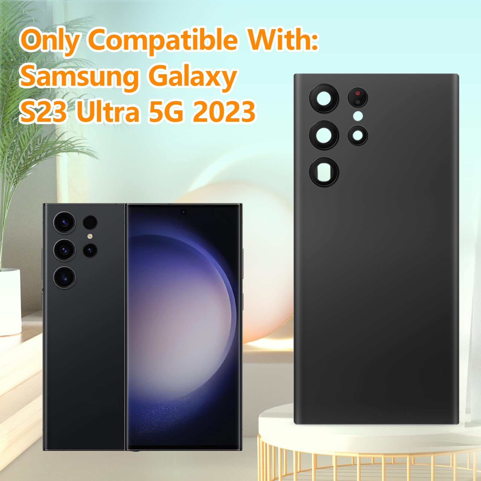 YHXMARSCAN Back Cover Glass Replacement for Samsung Galaxy S23 Ultra 5G 2023 Rear Back Glass Replacement with Repair Tool Kits(Color: Black)