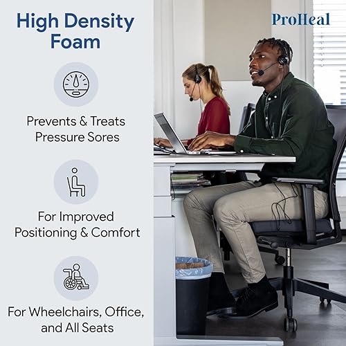 Miniatura 5 de Cojín de espuma para silla de ruedas de coxis de 16 x 16 x 3 pulgadas - Ofrece soporte de espalda baja - Alivio para úlceras por presión y dolor -
