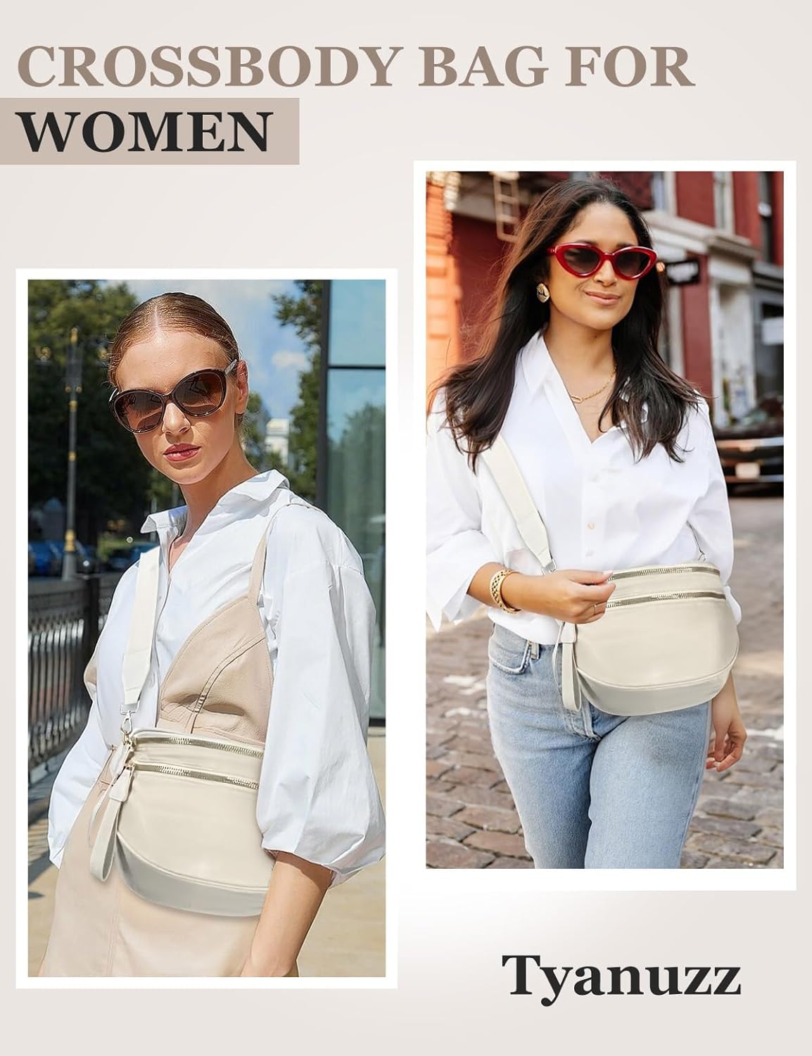 Bum Bags for Women Nylon Crossbody, Spacious Fanny Packs Belt Bag Large Sling Bag with Adjustable Strap (Beige) - Image 2