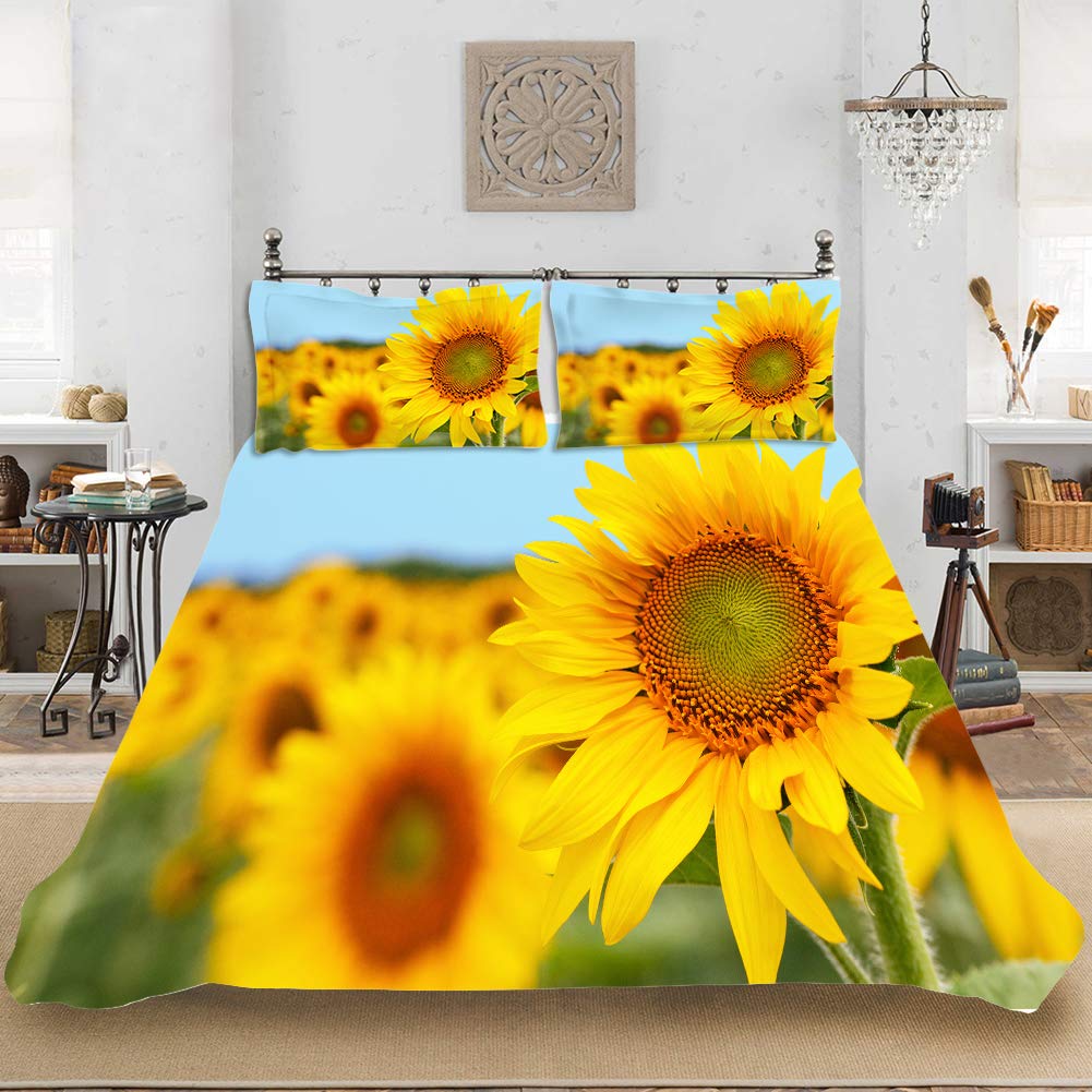 Sunflower Comforter Cover, Yellow Sunflower Painting Bedding Set, Simple Style Bedspread Cover Soft Luxury Microfiber Room Decoration For Kids Children 1 Duvet Cover With 2 Pillow Cases Queen Size