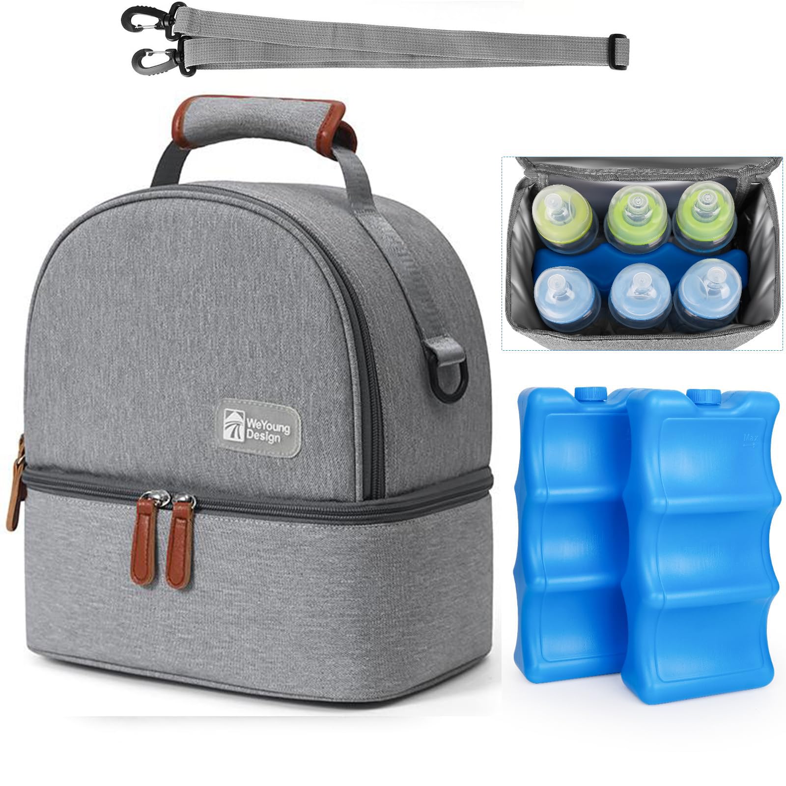 Breast Milk Cooler Bag with Ice Pack,Large Capacity Insulated Bottle Bag for Food Storge,Baby Bottle Cooler Bag with Shoulder Strap,Fits 6 Baby Bottles for Nursing Mom Daycare