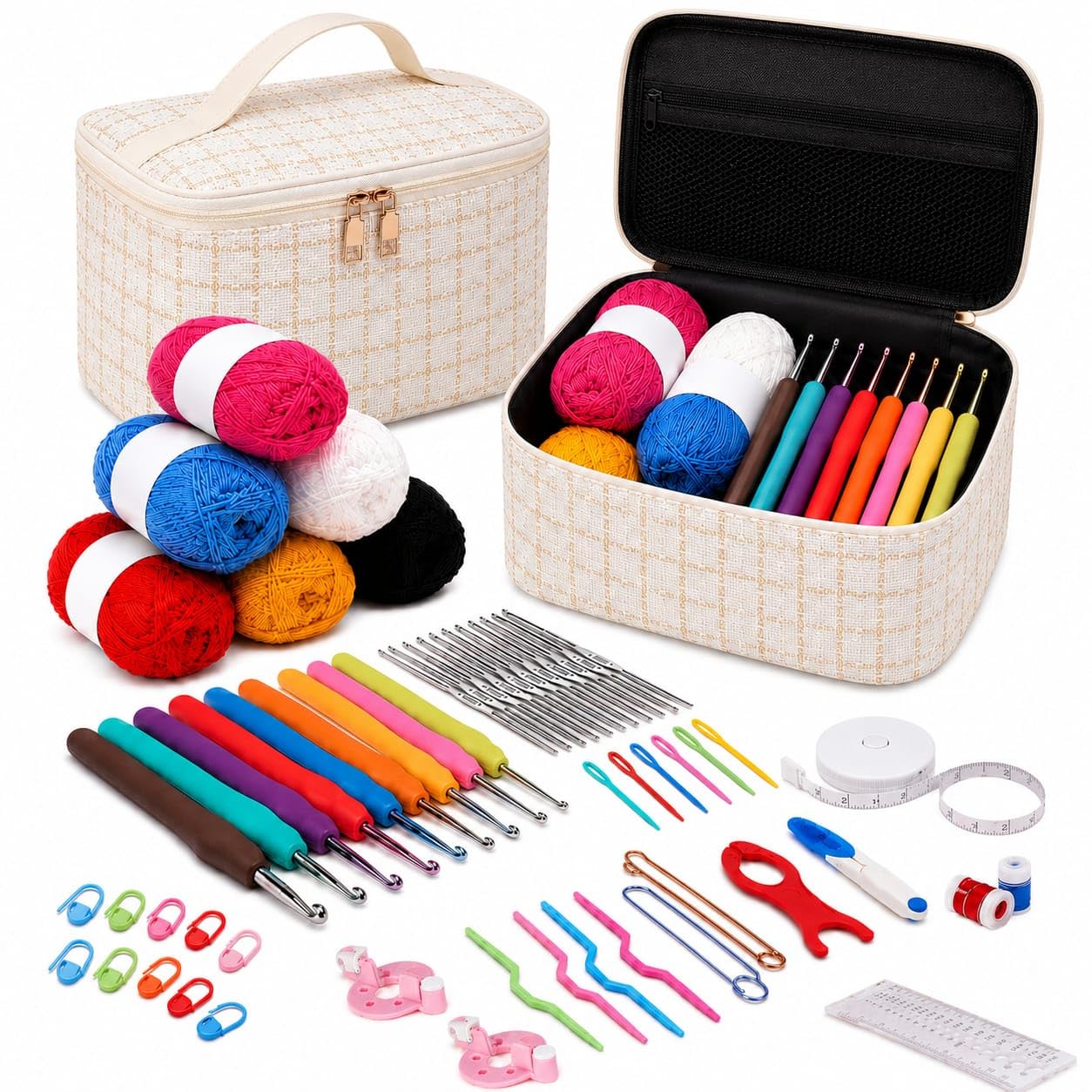 GEMSY Complete Crochet Kit for Beginners - Crochet Hook Set & Knitting Needles Kit with Accessories - DIY Craft Kit for Stitching & Handmade Projects-image-46