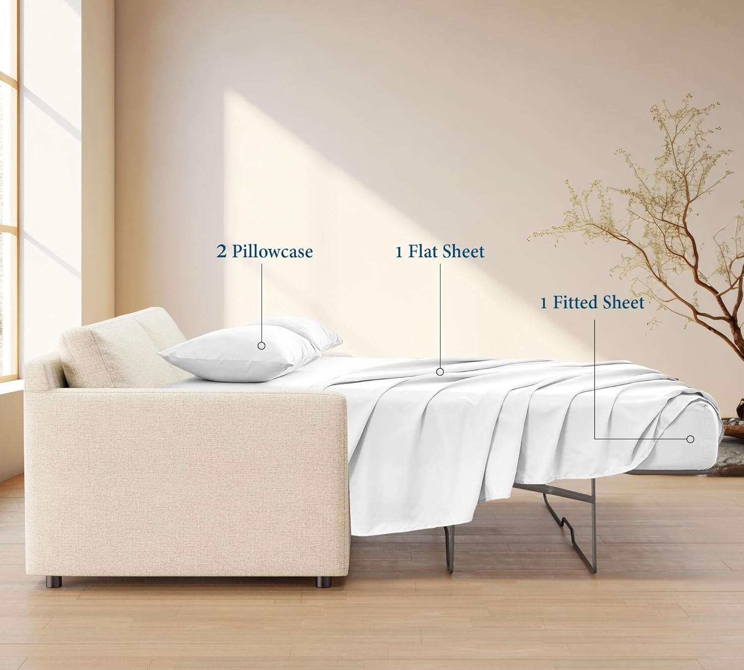 Twin Size Sleeper Sofa Bed Sheet Set (36" x 72" x 6") 100% Egyptian Cotton (White Solid) 500 Thread Count!!