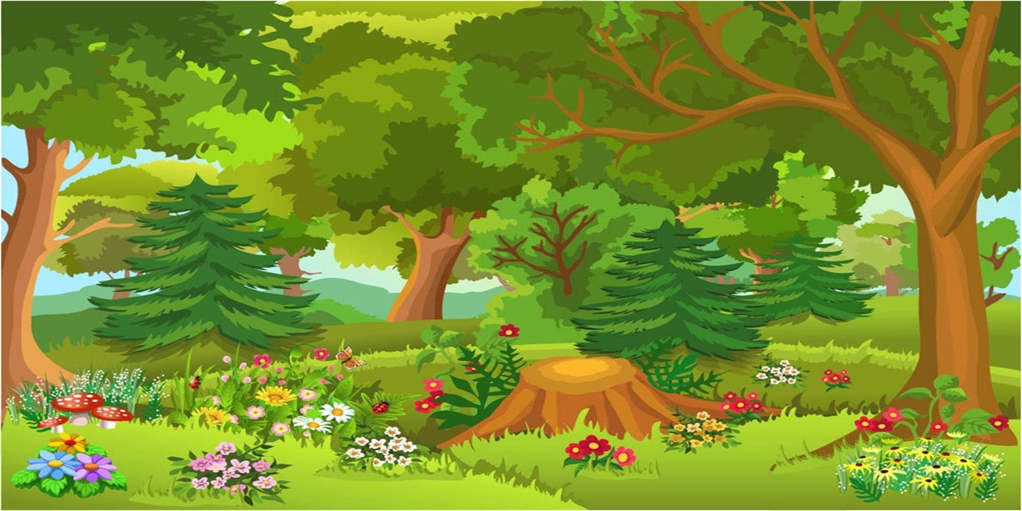 BELECO 20x10ft Fabric Cartoon Forest Backdrop Fairytale Forest with Flowers Mushroom Phtography Backdrop for Birthday Party Decoration Baby Shower