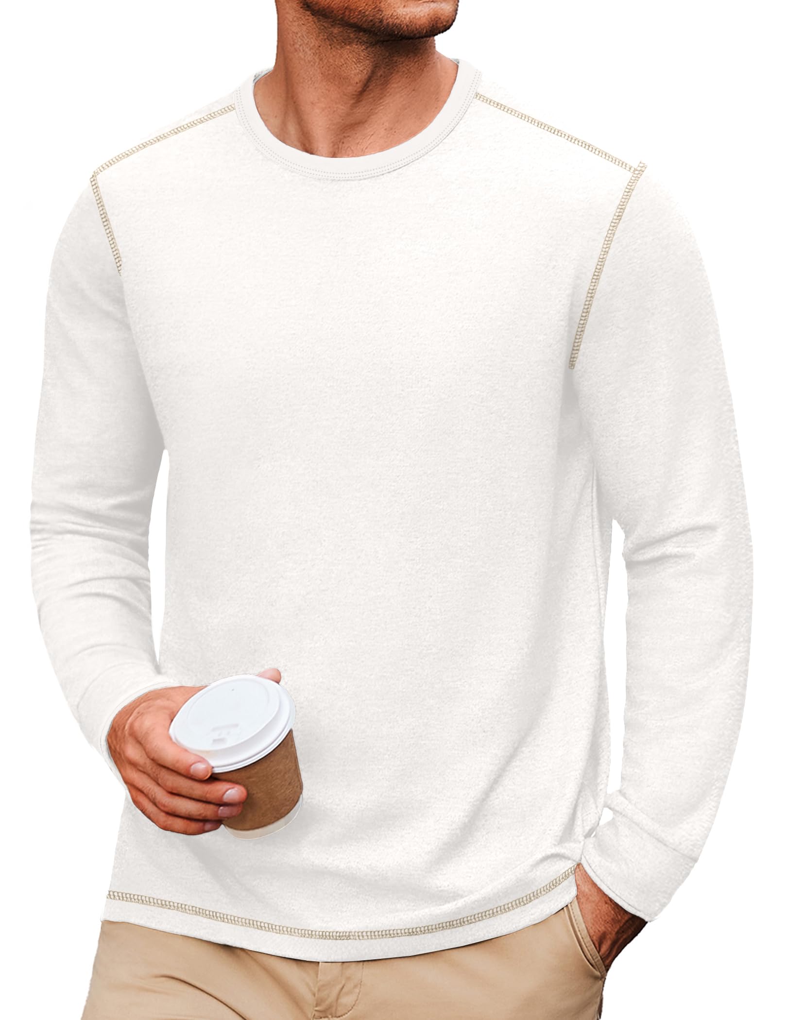COOFANDY Mens Long Sleeve T Shirts Cotton Crew Neck Heavyweight Tee Shirts Color Block Casual Pullover Shirt
