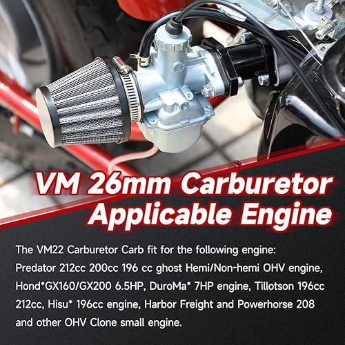 Miniatura 3 de FVRITO Kit de cable de acelerador de carburador de carbohidratos VM22 para Predator 212 Mini Bike Coleman CT200U BT200X 196cc Non Hemi GX160 6.5HP