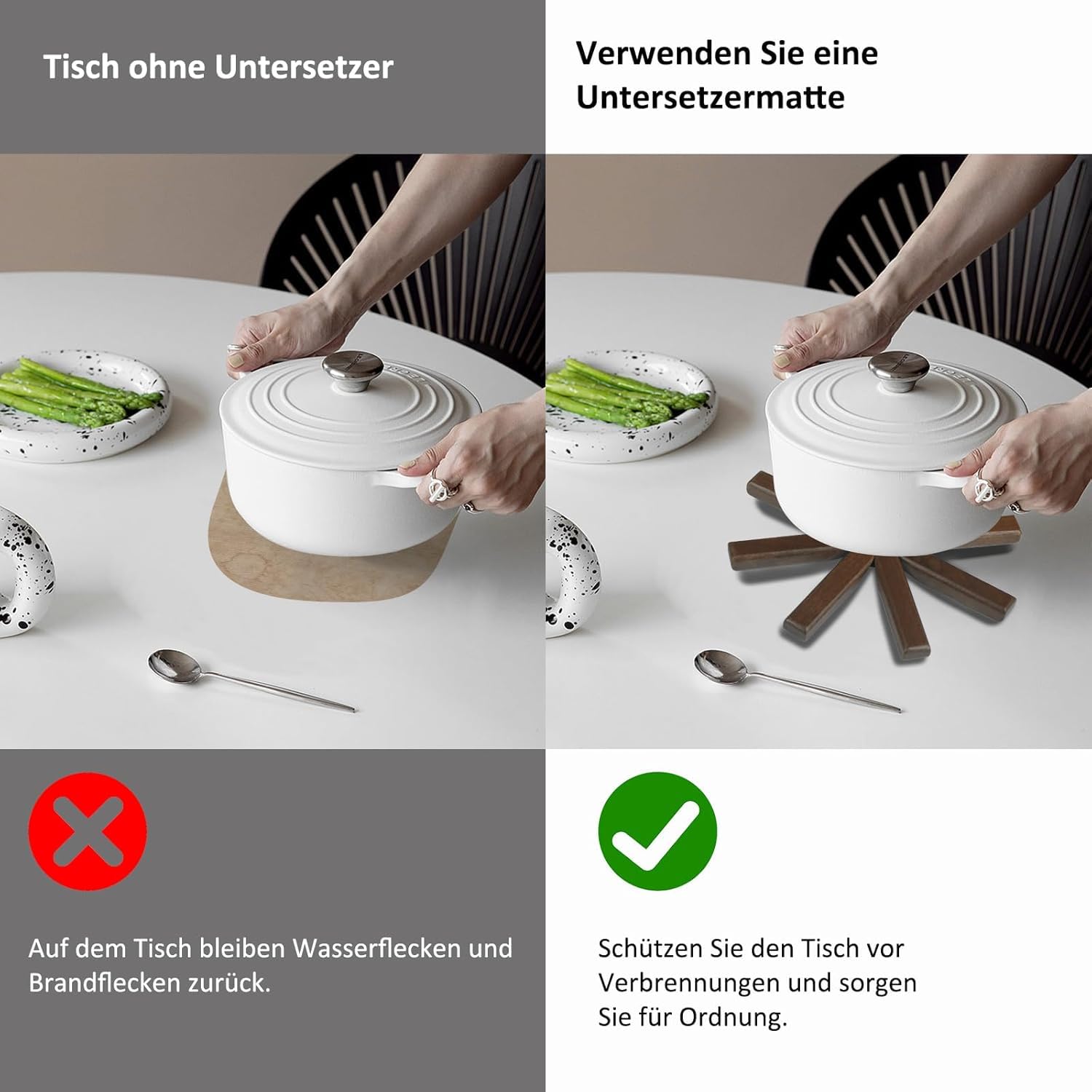 2PCS - HHolzuntersetzer für heiße Gerichte Baumform Untersetzer-Set Untersetzer Holzuntersetzer Walnuss Dämmmatte Matten Faltbare hitzebeständige Pads für Teekanne Pfannen Schüssel