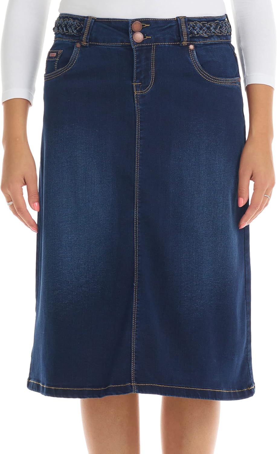 ESTEEZ Knee-Length Straight Silhouette Stretch Denim Skirt for Women with Pockets – Sydney