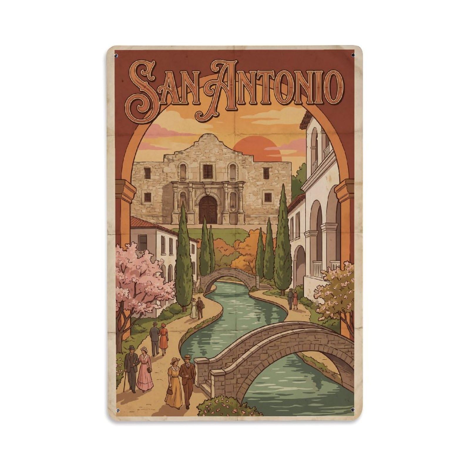 Gead 8X12inch Style Retro America San Antonio Travel Metal Tin Sign